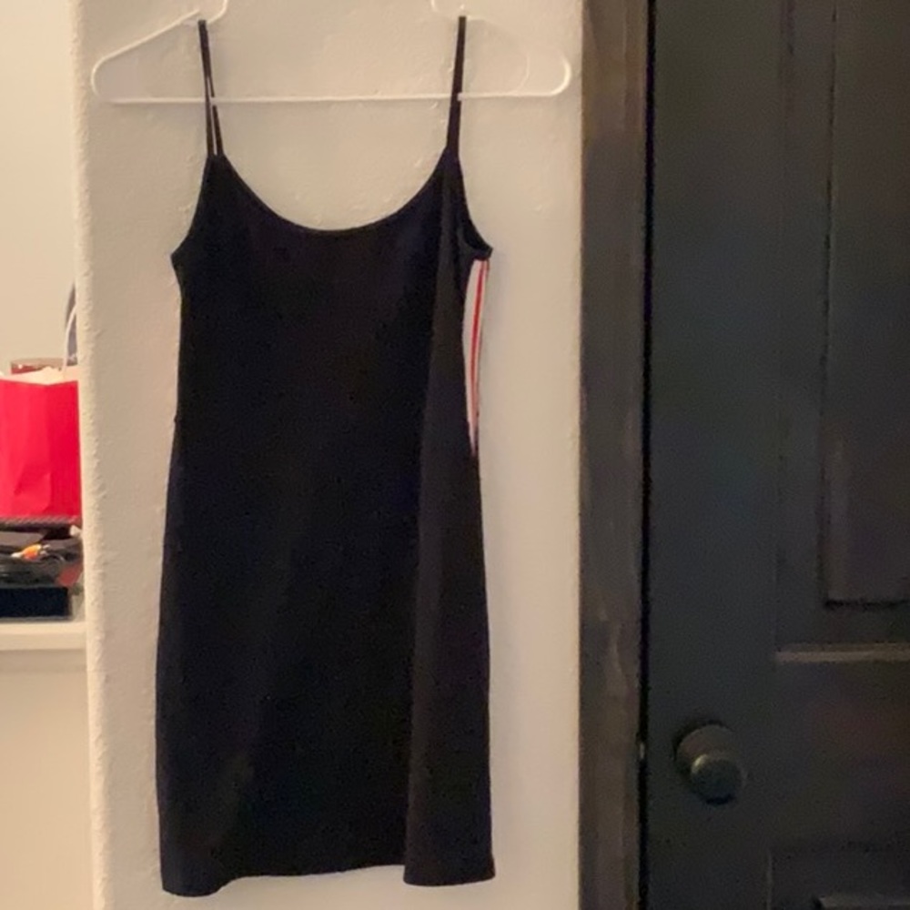 Brandy Melville black tank dress with red & white stripe down the side